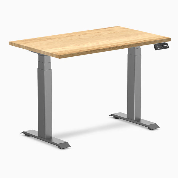 Desky Dual Mini Hardwood Sit Stand Desk, White Oak desktop, Space Grey frame
