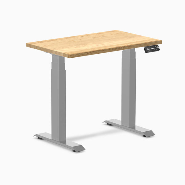 Desky Dual Mini Hardwood Sit Stand Desk, White Oak desktop, Grey frame