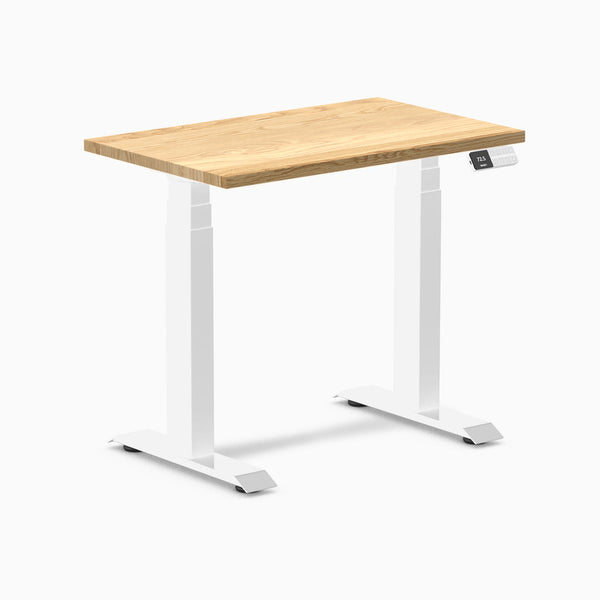 Desky Dual Mini Hardwood Sit Stand Desk, White Oak desktop, White frame