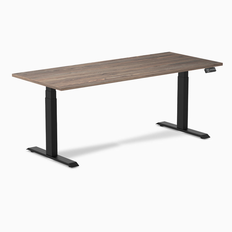 Dual laminate standing desk - natural walnut melamine - black 72"