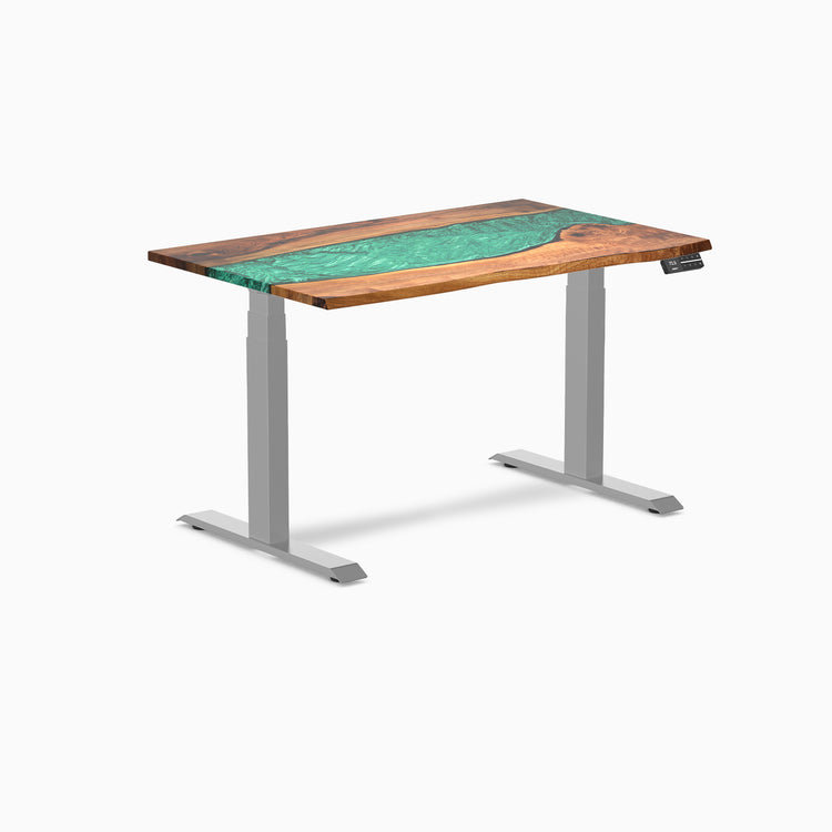 Dual hardwood resin standing desk - Natural walnut river - grey 48"