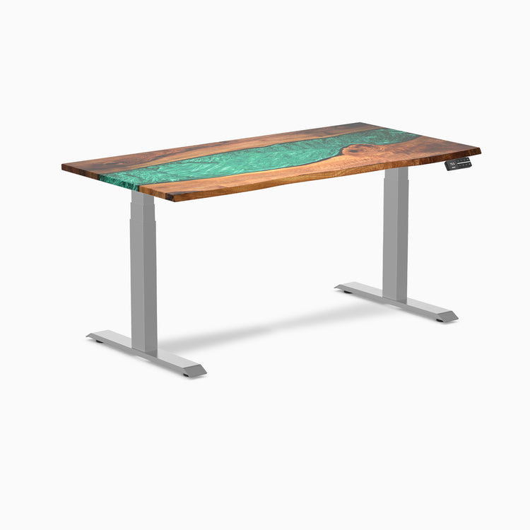 Dual hardwood resin standing desk - Natural walnut river - grey 60"