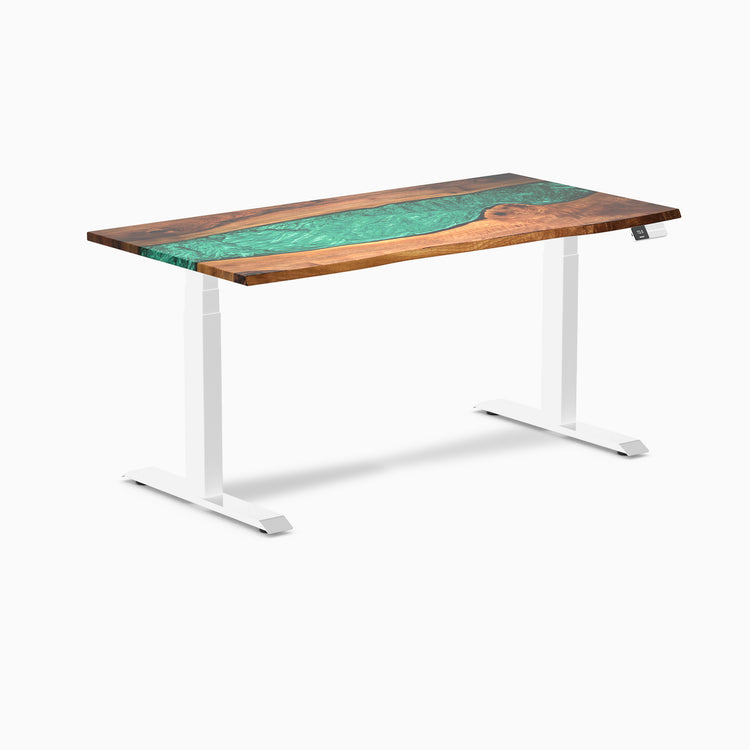 Dual hardwood resin standing desk - Natural walnut river - white 60"