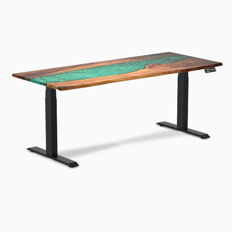 Dual hardwood resin standing desk - Natural walnut river - black 72"