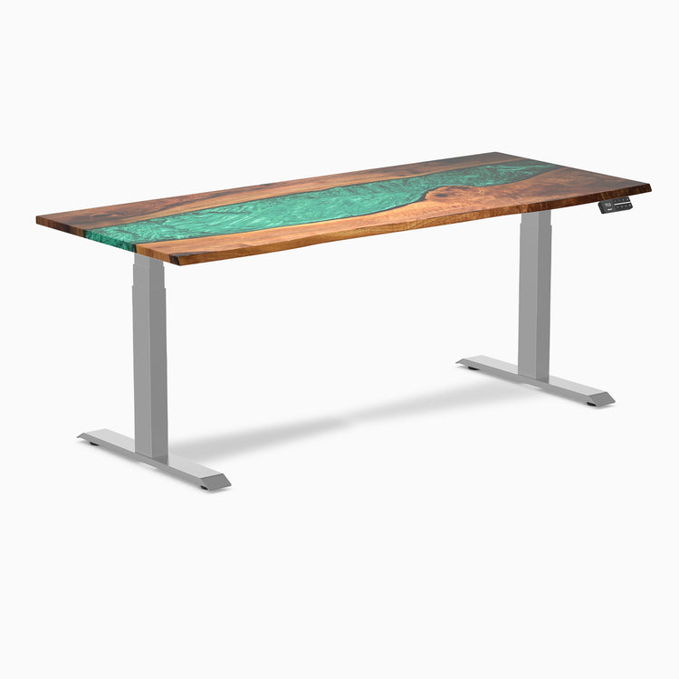 Dual hardwood resin standing desk - Natural walnut river - grey 72"