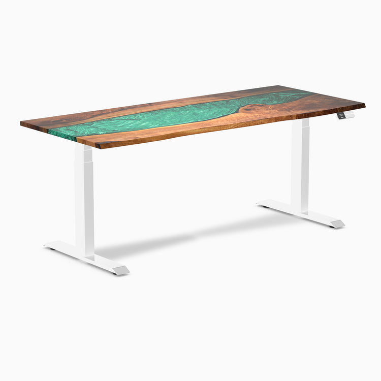 Dual hardwood resin standing desk - Natural walnut river - white 72"