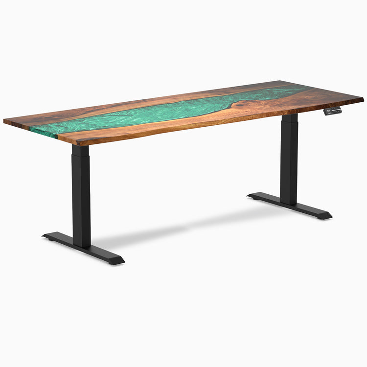 Dual hardwood resin standing desk - Natural walnut river - black 80"