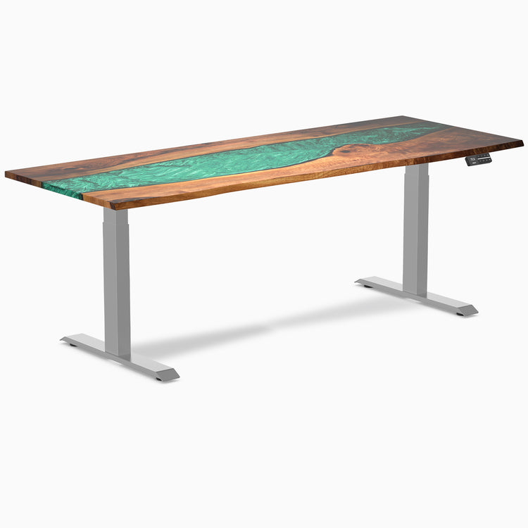 Dual hardwood resin standing desk - Natural walnut river - grey 80"