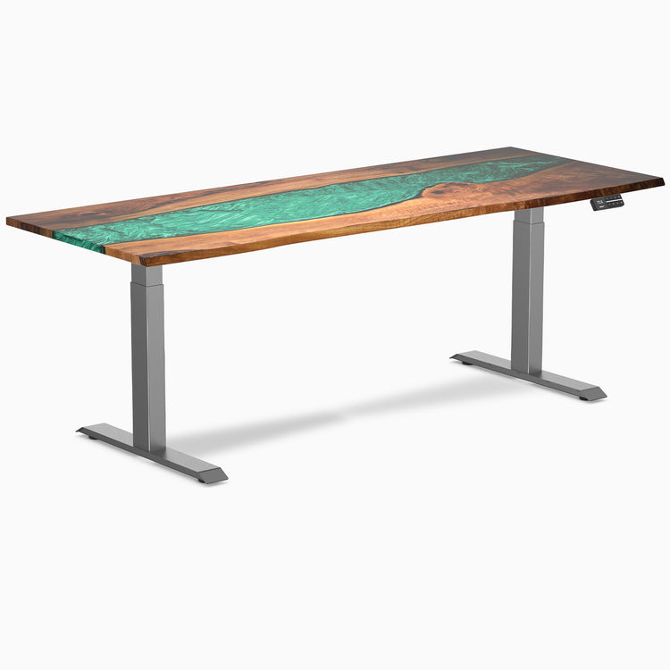 Dual hardwood resin standing desk - Natural walnut river - space grey 80"