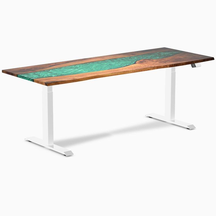 Dual hardwood resin standing desk - Natural walnut river - white 80"