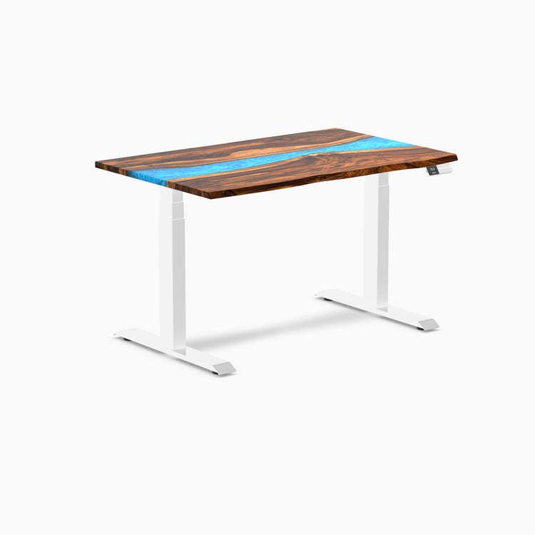 Dual hardwood resin standing desk - Pheasantwood river - white 48"