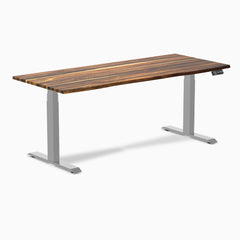 Almost Perfect Desky Dual Hardwood Sit Stand Desk, Pheasantwood desktop, Grey frame