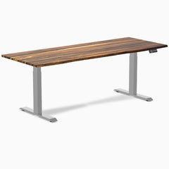 Almost Perfect Desky Dual Hardwood Sit Stand Desk, Pheasantwood desktop, Grey frame