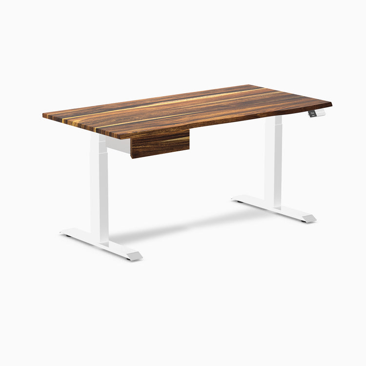 Dual hardwood standing desk with drawer - pheasantwood - white 60"