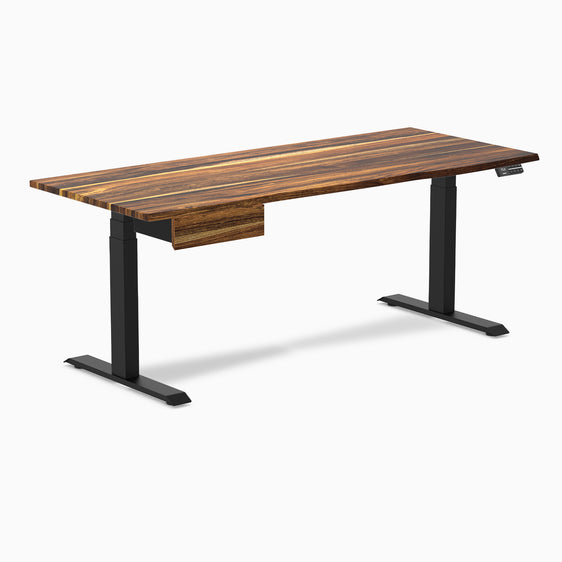 Dual hardwood standing desk with drawer - Pheasantwood - black 72"