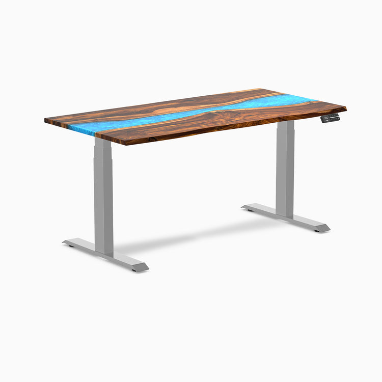 Dual hardwood resin standing desk - Pheasantwood river - grey 60"