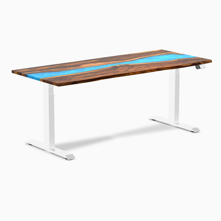 Dual hardwood resin standing desk - Pheasantwood river - white 72"