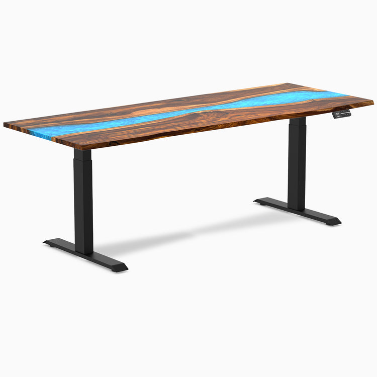 Dual hardwood resin standing desk - Pheasantwood river - black 80"