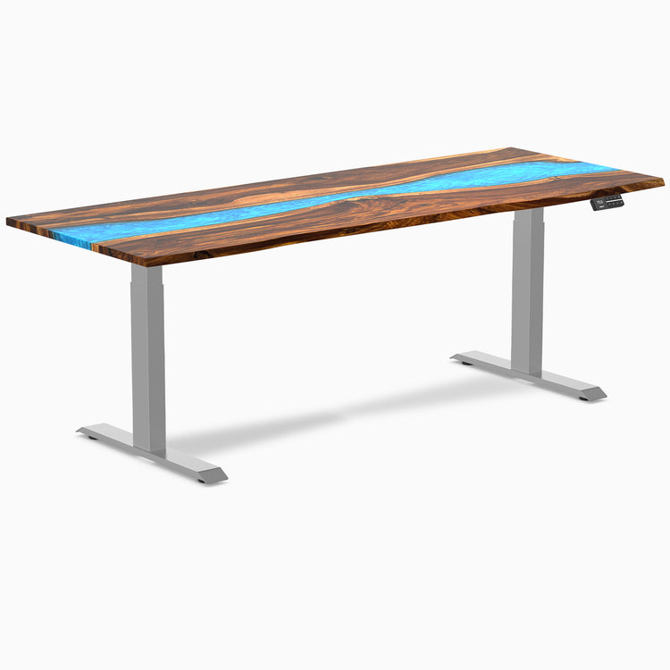 Dual hardwood resin standing desk - Pheasantwood river - grey 80"