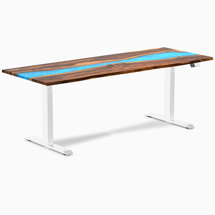 Dual hardwood resin standing desk - Pheasantwood river - white 80"