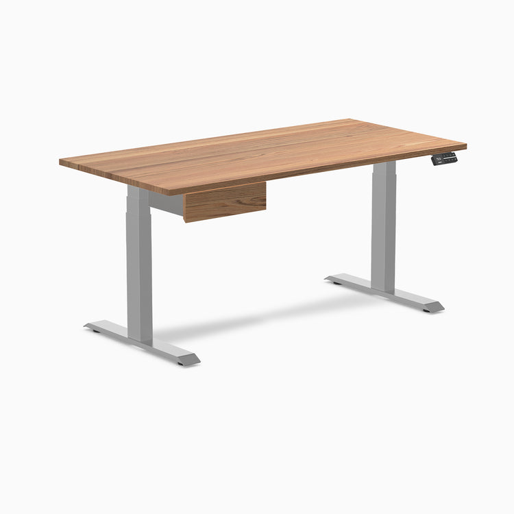 Dual hardwood standing desk with drawer - red oak - grey 60"