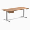 Dual hardwood standing desk with drawer - red oak - grey 72"