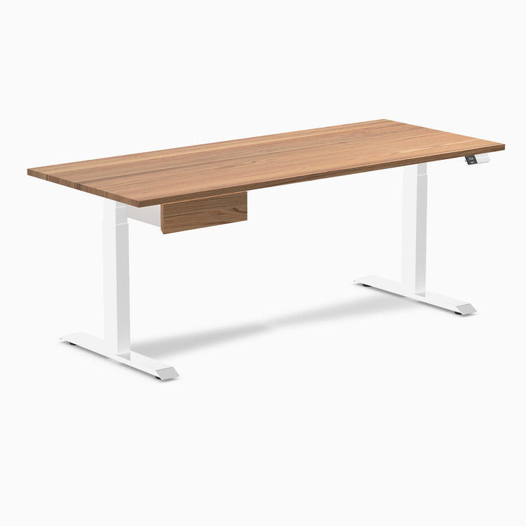 Dual hardwood standing desk with drawer - red oak - white 72"