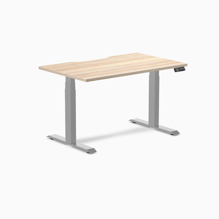 Desky Dual Scalloped Melamine Sit Stand Desk-Dual Desks-Desky-Classic Oak-1200x750mm-Grey-Desky® Australia