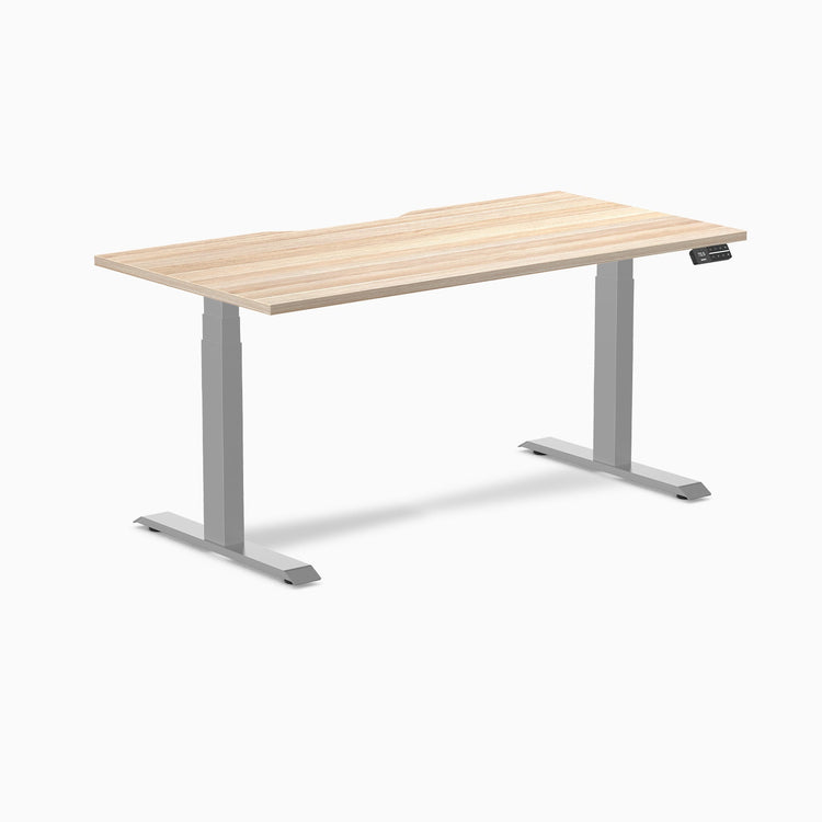 Desky Dual Scalloped Melamine Sit Stand Desk-Dual Desks-Desky-Classic Oak-1500x750mm-Grey-Desky® Australia