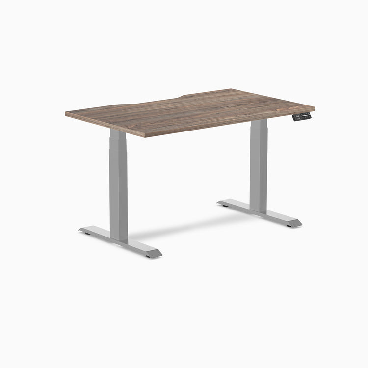 Desky Dual Scalloped Melamine Sit Stand Desk-Dual Desks-Desky-Natural Walnut-1200x750mm-Grey-Desky® Australia