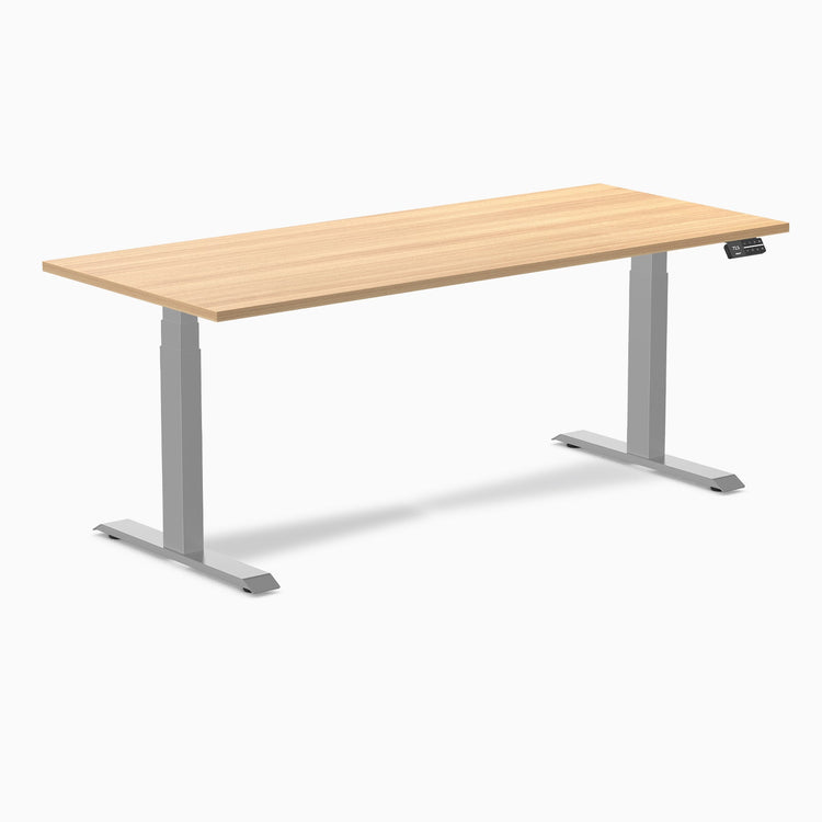 Desky Dual Scalloped Melamine Sit Stand Desk-Dual Desks-Desky-Sublime Teak-1800x750mm-Grey-Desky® Australia