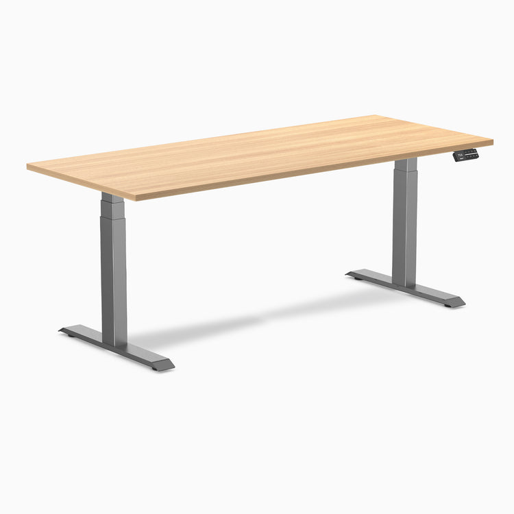 Dual laminate standing desk - sublime teak melamine - space grey 72"