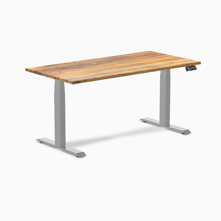 Dual hardwood standing desk - teak -grey 60"