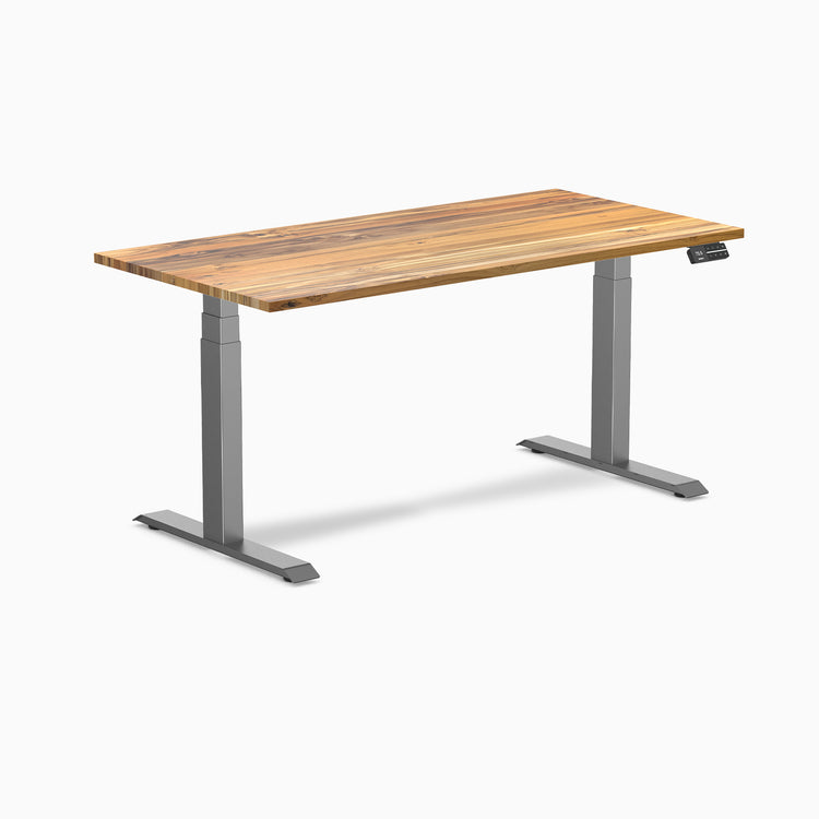 Dual hardwood standing desk - teak - space grey 60"