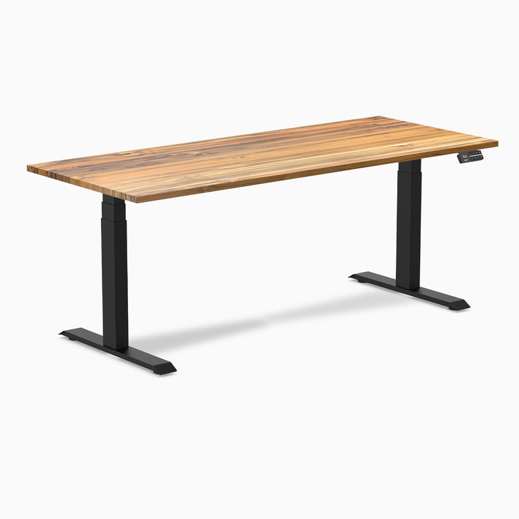 Dual hardwood standing desk - teak -black 72"