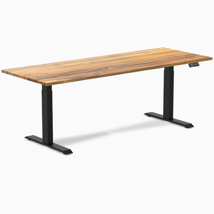 Dual hardwood standing desk - teak  - black 80"