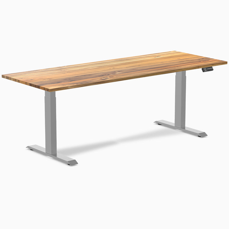 Dual hardwood standing desk - teak  - grey 80"