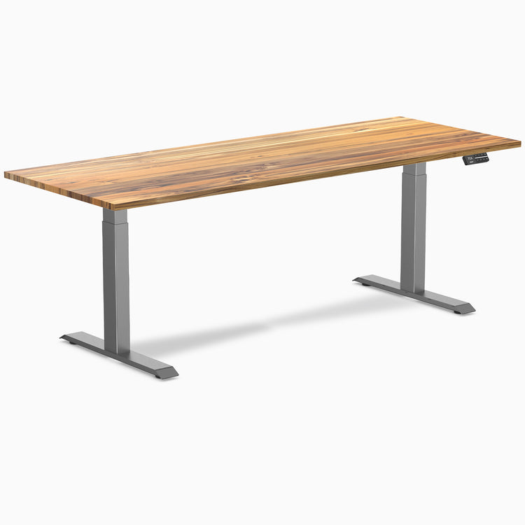 Dual hardwood standing desk - teak  - space grey 80"