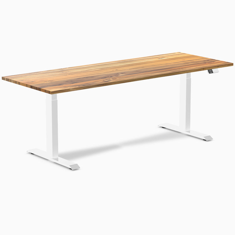 Dual hardwood standing desk - teak  - white 80"