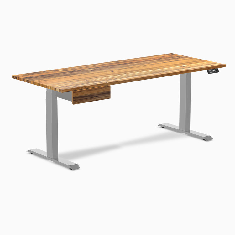 Dual hardwood standing desk with drawer - teak - grey 72"