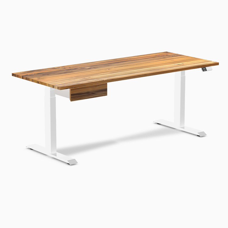 Dual hardwood standing desk with drawer - teak - white 72"