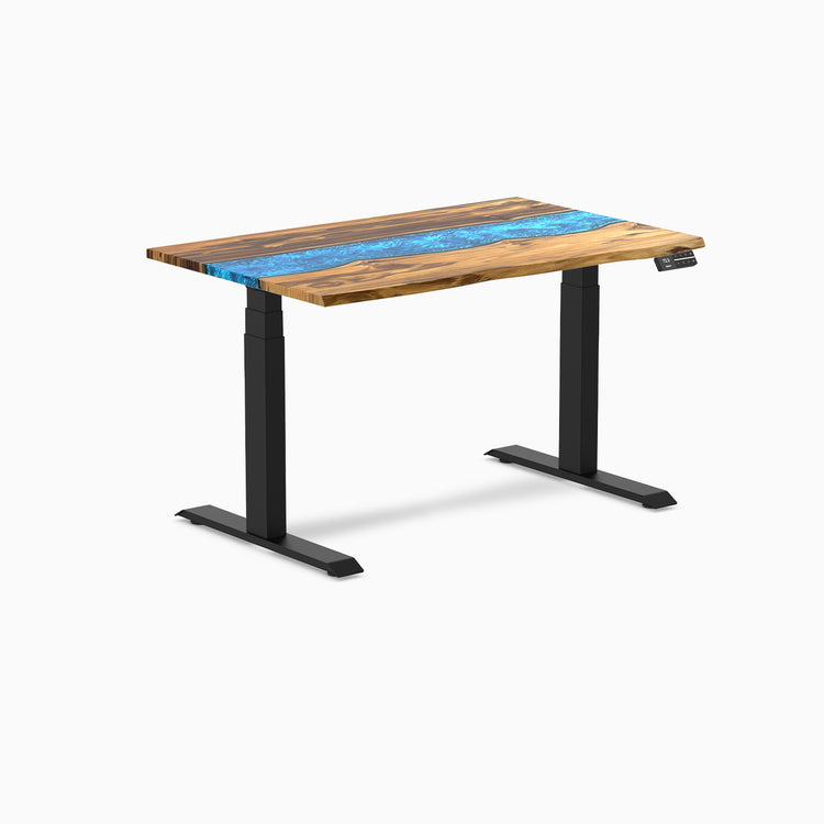 Dual hardwood resin standing desk - Teak blue river - black 48"