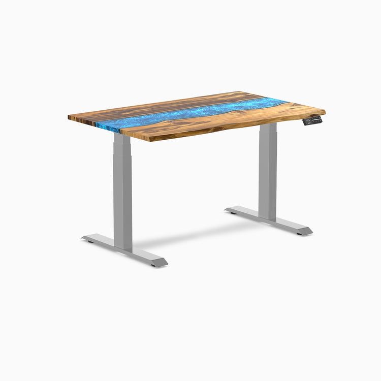 Dual hardwood resin standing desk - Teak blue river - grey 48"