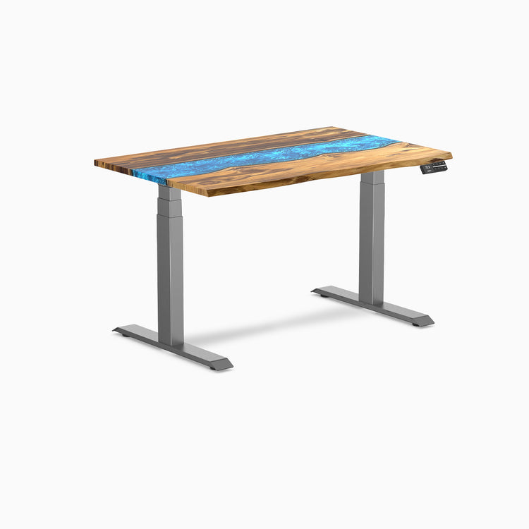 Dual hardwood resin standing desk - Teak blue river - space grey 48"