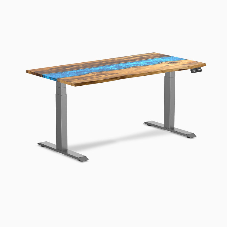 Dual hardwood resin standing desk - Teak blue river - space grey 60"