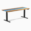 Dual hardwood resin standing desk - Teak blue river - black 72"