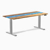 Dual hardwood resin standing desk - Teak blue river - grey 72"