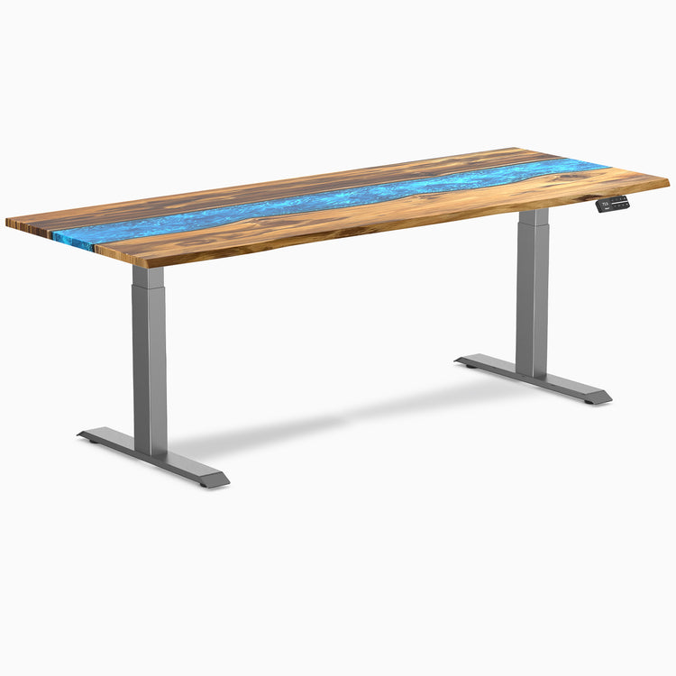 Dual hardwood resin standing desk - Teak blue river - space grey 80"