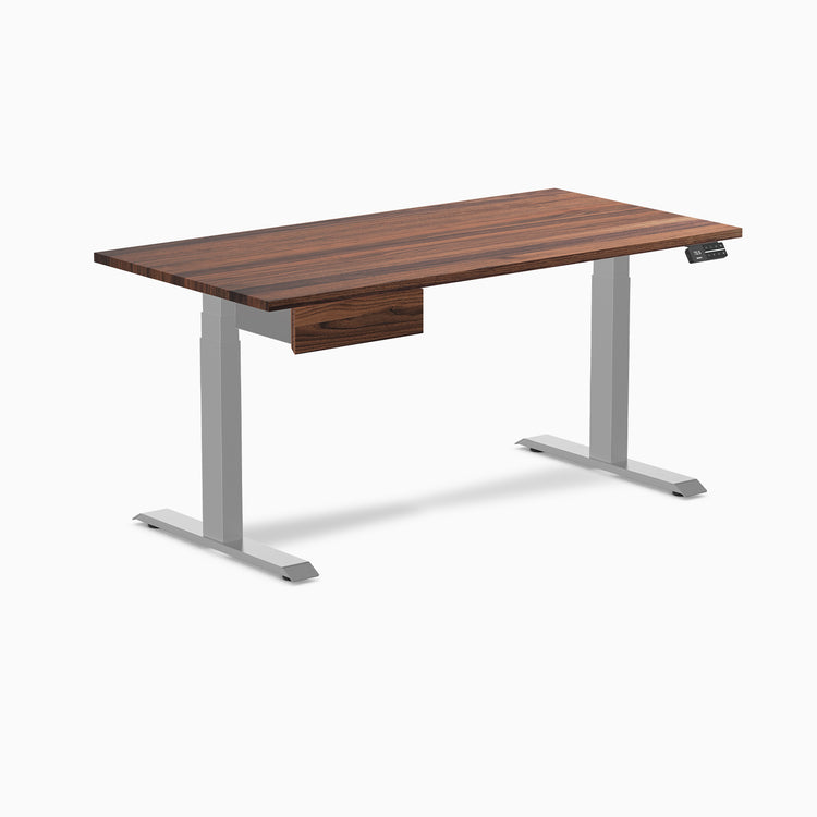 Dual hardwood standing desk with drawer - walnut - grey 60"