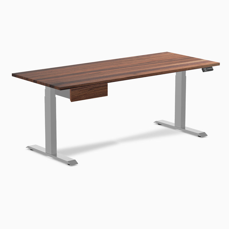 Dual hardwood standing desk with drawer - walnut - grey 72"